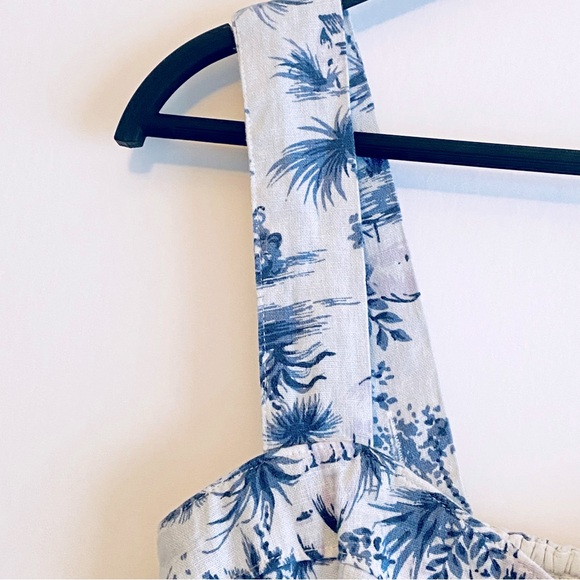 Abercrombie & Fitch S Sleeveless Blue & White Tropical Crop Top Linen Blend - Picture 2 of 12